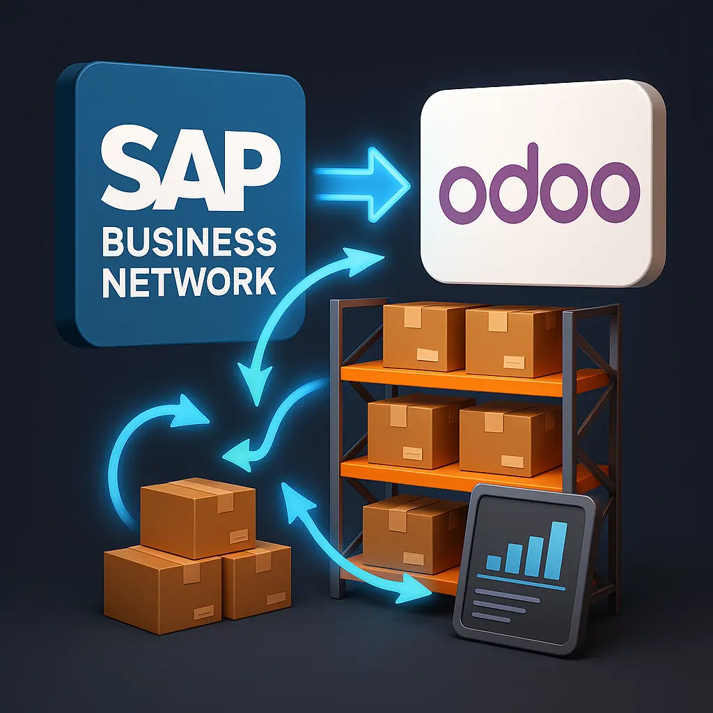 Conector de SAP Business Network con Inventario Gestionado por Proveedores (SMI) de Odoo - también compatible con Odoo Enterprise Online, sin necesidad de Odoo.sh ni OnPremise